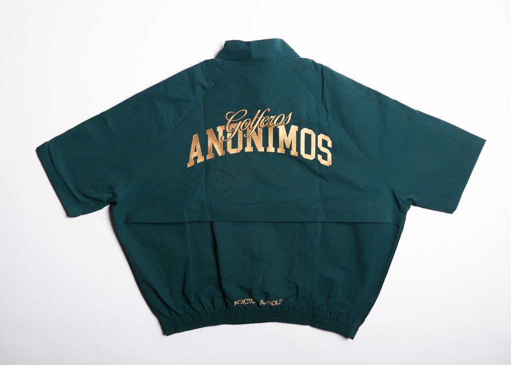 Oversize Vintage Quarter Zip Windbreaker(Emerald Green/Gold)