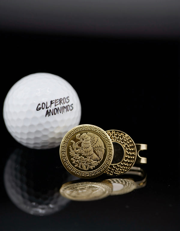 Gold Mexican Eagle ball marker and clip.