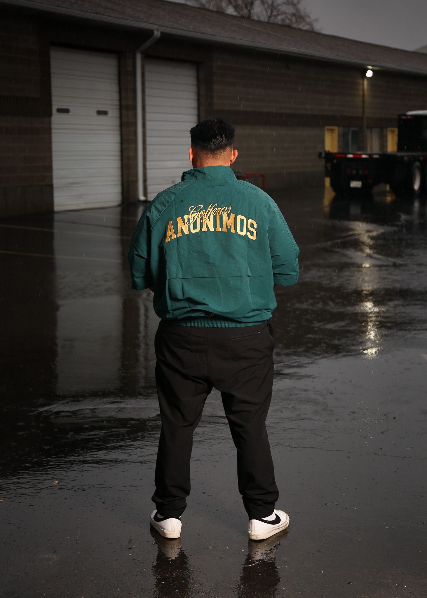 Oversize Vintage Quarter Zip Windbreaker(Emerald Green/Gold)