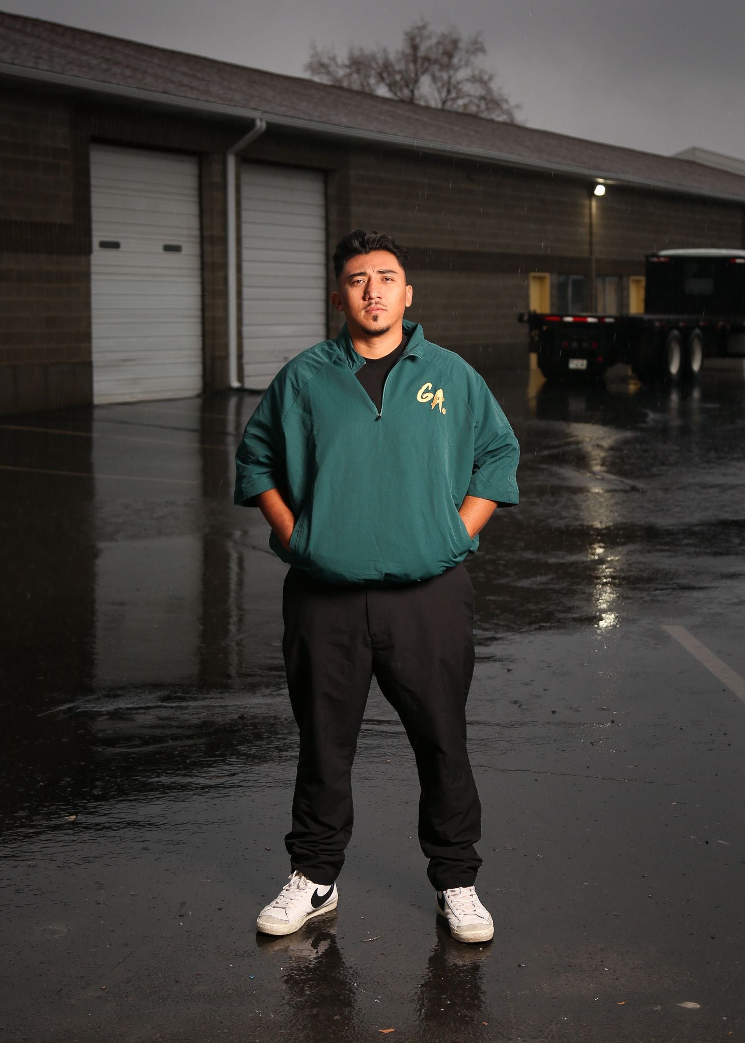 Oversize Vintage Quarter Zip Windbreaker(Emerald Green/Gold)
