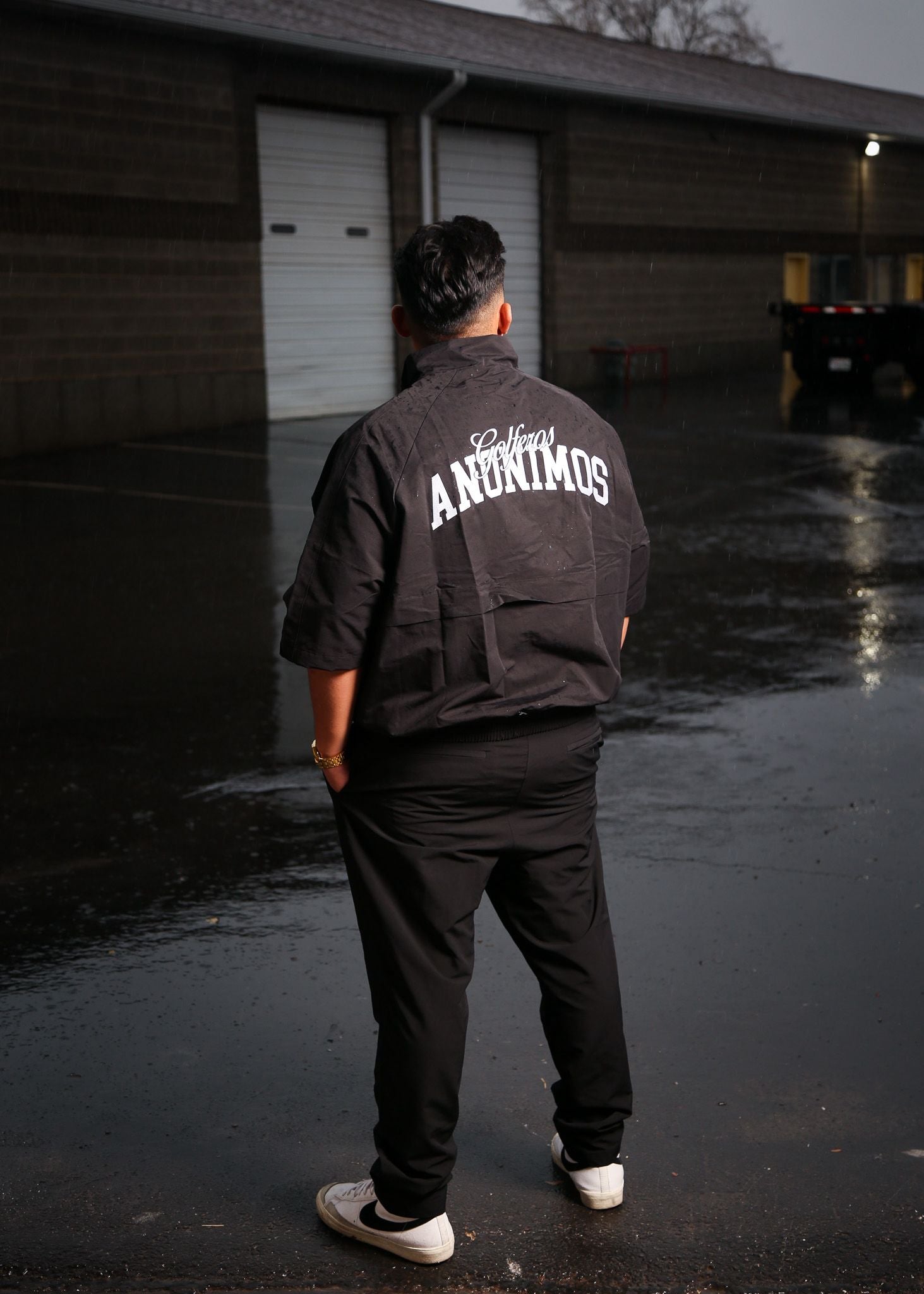 Oversize Vintage Quarter Zip Windbreaker(Black/White)
